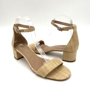 NWOT J. Jill Ariane Block Heel Sandal Tan Woven Raffia Size 8.5